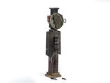 a sculpture of a clock on a stand with a clock on it