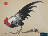 chinese painting of a rooster with a red comb on it ' s head
