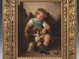 an image of a painting of a child with a cat