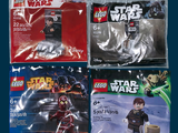 three bags of lego star wars minifigurs on a blue background