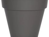 a grey pot with a black rim on a white background