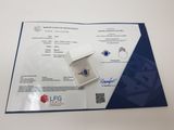 the certificate for the engagement ring is displayed in a box