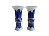une paire de vases bleus et blancs sur fond blanc