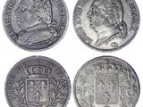 four silver coins with the image of a man and a woman on them