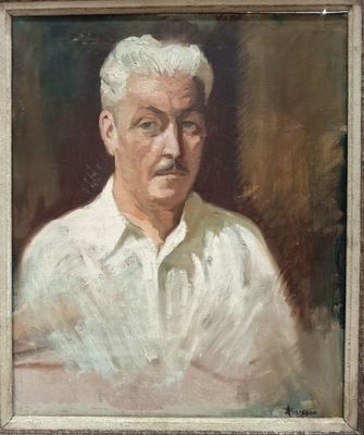 portrait of a man in a white shirt in a wooden frame