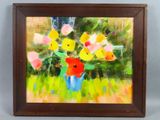 peinture d'une peinture d'un vase de fleurs sur une table