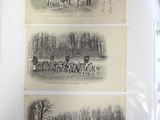 three old black and white photos of people and animals in a field