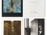 a set of four black and white photographs with gold foil on them