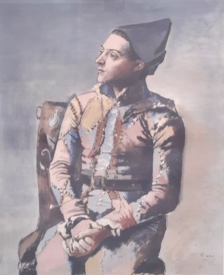 tableau représentant un homme assis sur une chaise, coiffé d'un chapeau