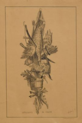 an old drawing of a fish hanging from a tree branch