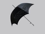 a black umbrella with a skull on it on a gray background