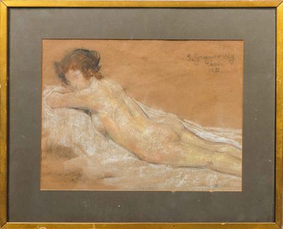 an image of a painting of a nude woman laying on a bed