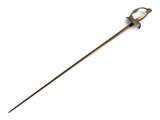 an old dagger with a metal handle on a white background