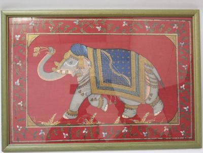 a picture of an elephant painted on a red background