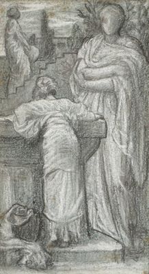 ANONYME XIXe siècle, Jeune fille drapée à la rambarde, dessi… - Photo 1