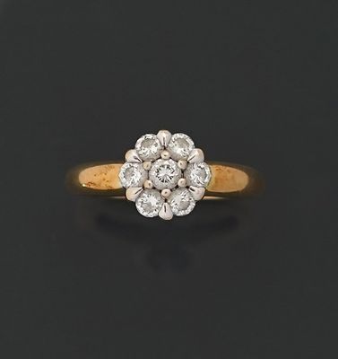 Bague en deux tons d'or jaune et gris 18K 750 millièmes orné…