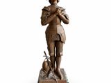 statue d'une femme accompagnée d'un chien, posée sur un socle en marbre