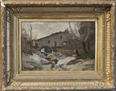 an image of a painting of a house in a snowy landscape