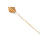 a close up of a wooden stick with a gold arrow on it