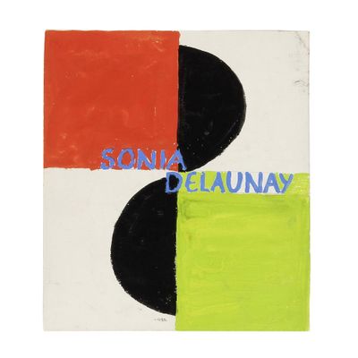 a painting of a black and white and orange square with the word sonia delaunay
