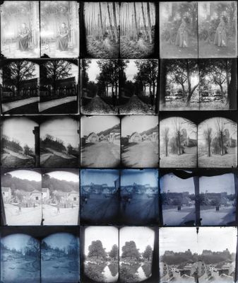 Ensemble de quatorze plaques stéréoscopique en verre, représ…