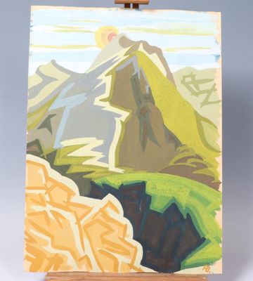 Ecole autrichienne (?) du XXe Soleil et montagne Huile sur p…