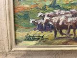 a painting of a herd of cows in a field