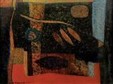 a painting of a painting of a fish on a table