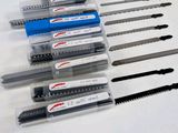 a lot of different types of blades on the table