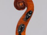 a close up of the back of a violin with a fiddle in the foreground