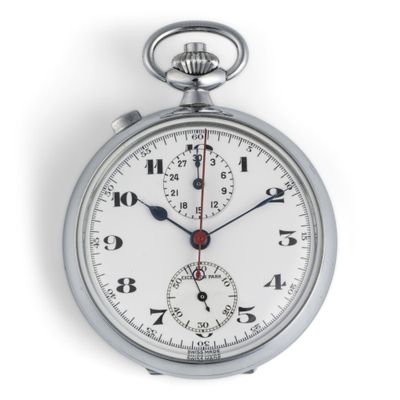 a close up of a silver pocket watch on a white background
