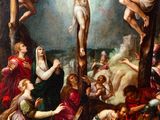 an image of a painting of jesus on the cross surrounded by other people