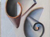 a painting of a coffee pot and a cup on a table