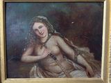 painting of a nude woman holding a sword in a gold frame