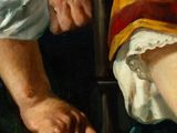 painting of a man and a woman holding hands in front of a mirror