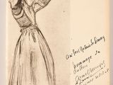 un vieux livre sur lequel figure le dessin d'une femme en robe