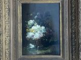 a picture of a painting of flowers in a vase on a table