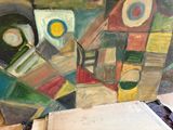 a painting that is on a table in a room