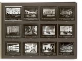 black and white photo of a book with pictures of a building
