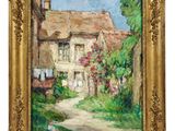 an oil painting of a house with a path in front of it