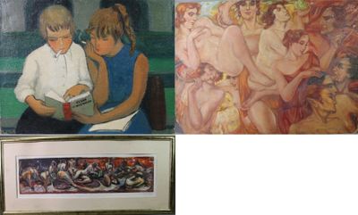 deux photos montrant quelques tableaux accrochés au mur