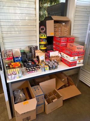many boxes and boxes of food on a table