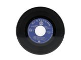 the record is black and has a white label on it
