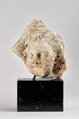 an image of a sculpture of a woman ' s head on top of a marble block