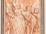 a drawing of a group of people standing in a room