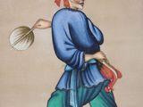 painting of a man with a fan in his hand holding a fan