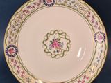 a close up of a plate with a flower design on it