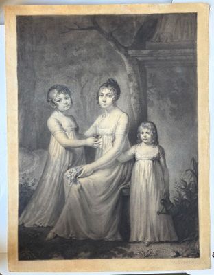 une vieille photo représentant une femme et deux jeunes filles