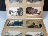 an old photo of a book opened to show pictures of a town