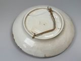 a white plate with a small lizard on it